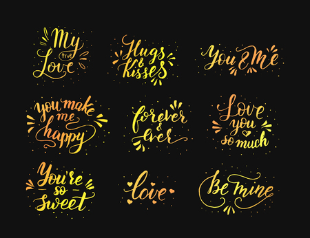 Hand drawn romantic quote set. Handwritten with brush pen.のイラスト素材