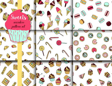 9 vector pattern set with doodle sweets.のイラスト素材