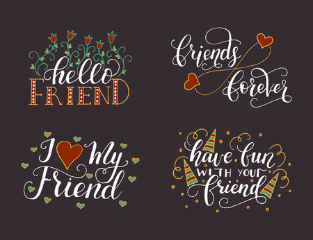 Vector lettering set for friendship day. Handdrawn unique calligraphy for greeting cards.のイラスト素材