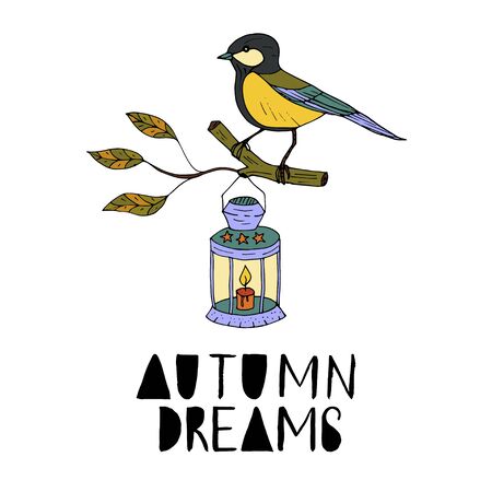 Handdrawn unique autumn card with brush lettering quote.のイラスト素材