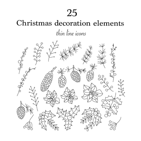 Set of 25 Christmas botanical symbols.のイラスト素材