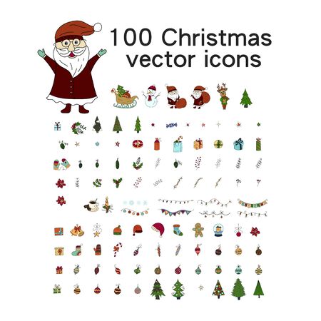Big Christmas icon set. 100 winter icons.のイラスト素材