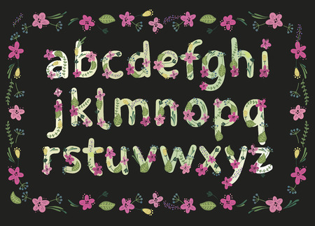 Vector colorful flower font. Vector illustration.のイラスト素材