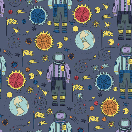 Seamless pattern with cosmos doodle illustrations.のイラスト素材