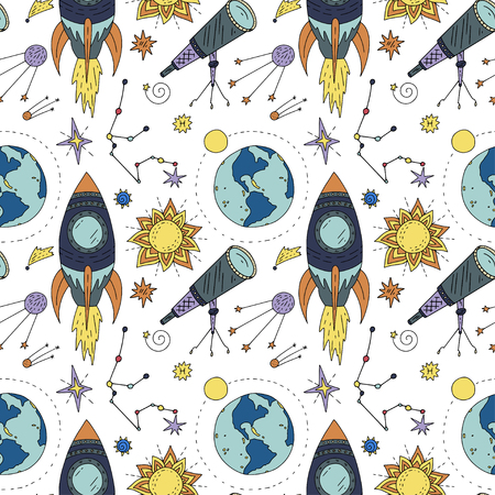 Seamless pattern with cosmos doodle illustrations.のイラスト素材