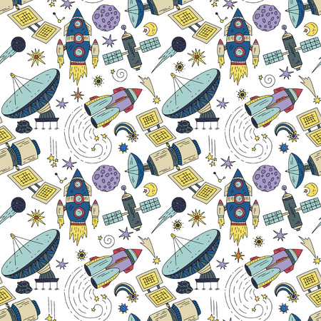 Seamless pattern with cosmos doodle illustrations.のイラスト素材