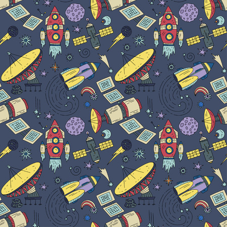 Seamless pattern with cosmos doodle illustrations.のイラスト素材