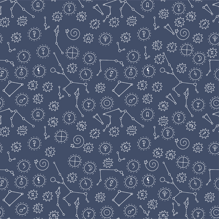 Seamless pattern with cosmos doodle illustrations.のイラスト素材