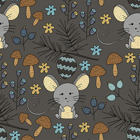 Seamless vector forest pattern with cute color illustrations.のイラスト素材