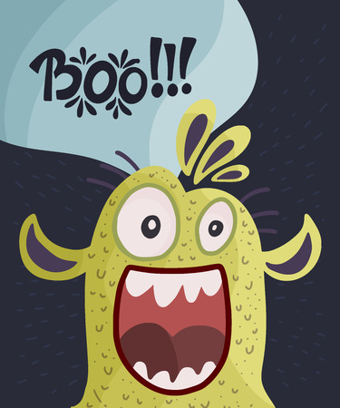 Cute cartoon vector monster in a flat style. Cheerful kid card with monster lettering quote.のイラスト素材
