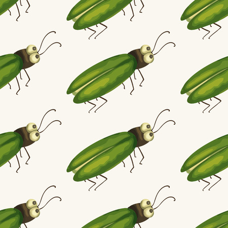 Seamless vector pattern with cute 3d firefly insect. Illustration with green garden 
glowworm beetles on a white background.のイラスト素材
