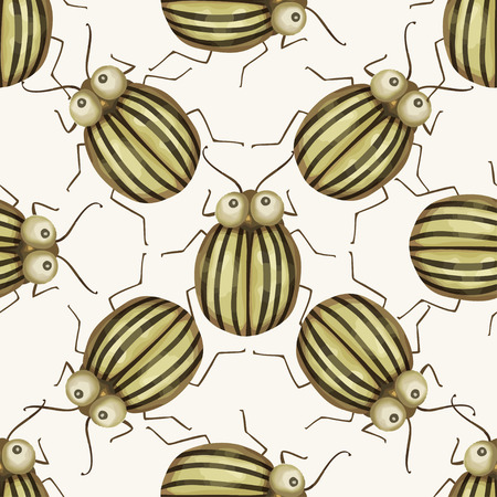 Seamless vector pattern with cute 3d insect. Striped colorado beetle.のイラスト素材