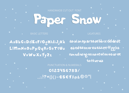 Handmade font, alphabet and symbols, paper craft design, cut out by scissors from paper. Vector illustration of latin letters with handmade texture.のイラスト素材