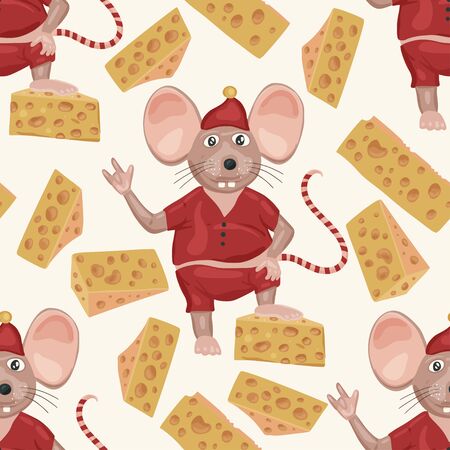 Christmas vector mouse seamless pattern. Cartoon holiday illustration.のイラスト素材