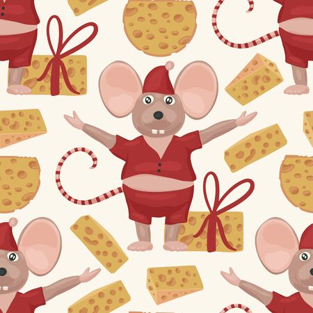 Christmas vector mouse. Cartoon illustration.のイラスト素材