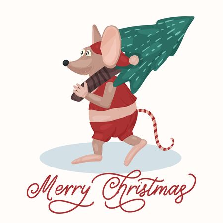 Christmas vector mouse. Cartoon illustration.のイラスト素材
