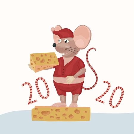 Christmas vector mouse. Cartoon illustration.のイラスト素材