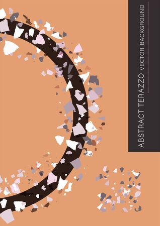Vector terrazzo interior poster. Abstract textured background done from real broken small tile chips. Modern expressionism brick color pastel marble card for print and web.のイラスト素材