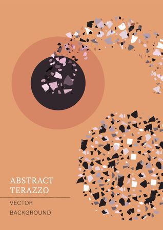 Vector terrazzo interior poster. Abstract textured background done from real broken small tile chips. Modern expressionism brick color pastel marble card for print and web.のイラスト素材