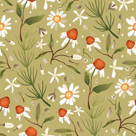 Floral seamless summer pattern. Textile vector chamomile flower. Romantic daisy wallpaper.