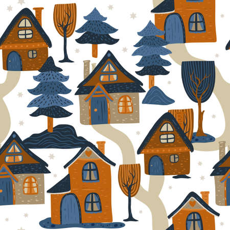 Nordic house seamless vector pattern.