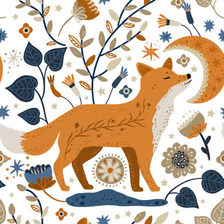 Nordic fox seamless vector pattern.のイラスト素材