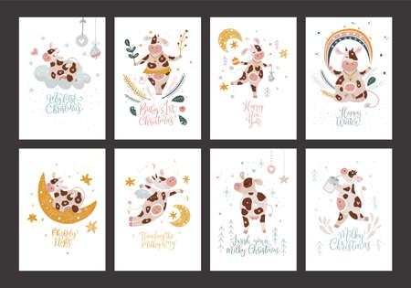 Cow vector 2021 calendar templateのイラスト素材