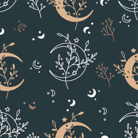 Celestial floral seamless mystic pattern.のイラスト素材