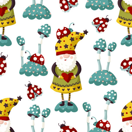 Seamless Gnome Vector pattern.のイラスト素材