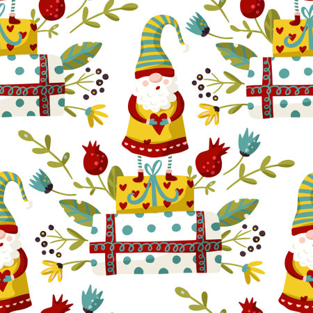 Seamless Gnome Vector pattern.のイラスト素材