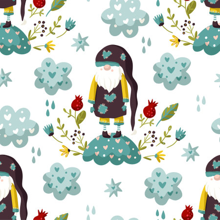 Seamless Gnome Vector pattern.のイラスト素材