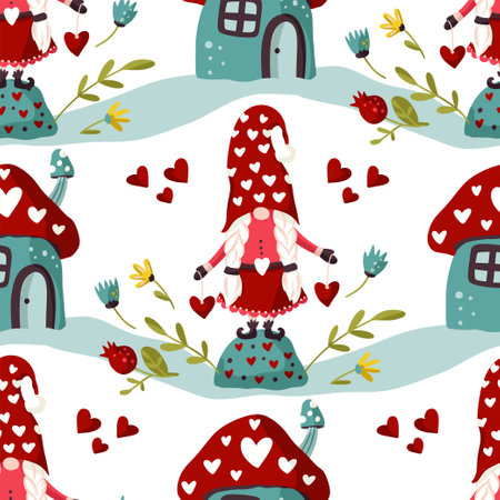 Seamless Gnome Vector pattern.のイラスト素材