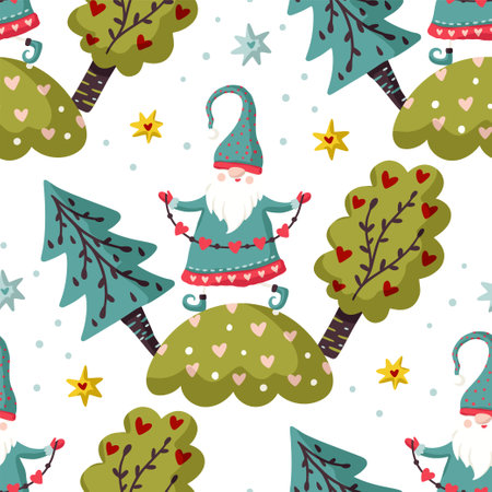 Seamless Gnome Vector pattern.のイラスト素材