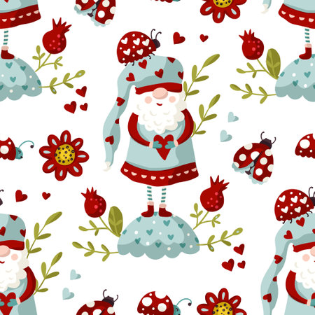 Seamless Gnome Vector pattern.のイラスト素材