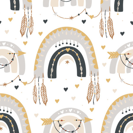 Boho rainbow seamless pattern.のイラスト素材