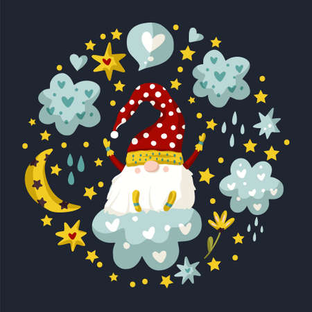 Vector colorful illustration of garden gnome.のイラスト素材