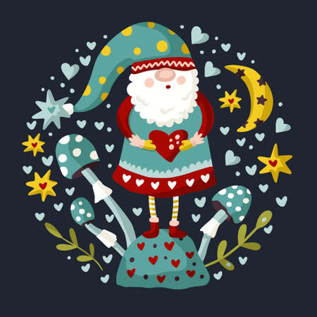 Vector colorful illustration of garden gnome.のイラスト素材