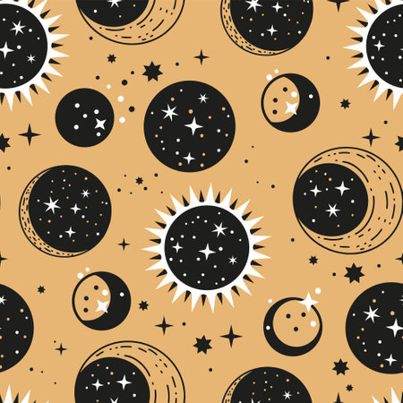 Star and planet astronomy space seamless pattern. Vector celestial background starry astrology night symbol.のイラスト素材