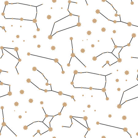Celestial star vector seamless pattern. Starry night zodiac astronomy background. Constellation...