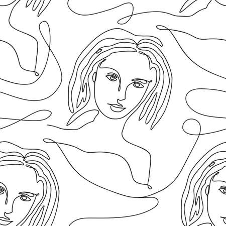One line seamless modern pattern. Vector illustration. Minimalist minimal young woman face simplicity artwork.のイラスト素材