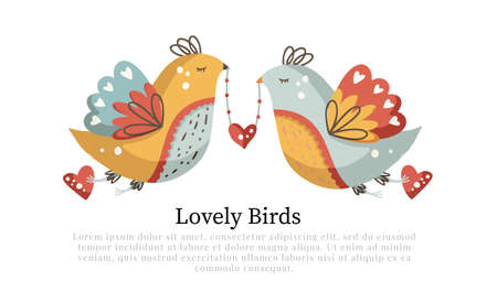 Cute cartoon kids summer bird animal vector card in Scandinavian style. Floral branch, children greeting print, wildlife baby element.のイラスト素材