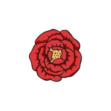 Red rose flower. Decorative floral vector illustration. Beautiful botanical art element.のイラスト素材