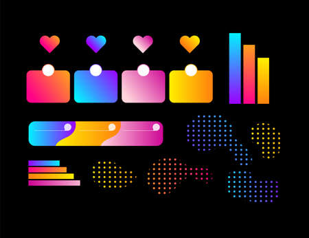Neon gradient chart, infographic element collection for reports and presentations. Business symbol vector graph signのイラスト素材