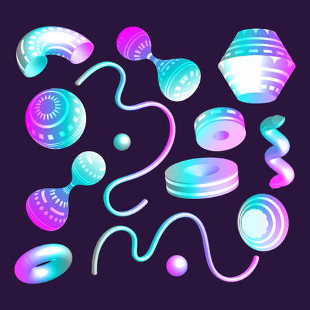 Abstract gradient realistic shape 3d. Neon modern creative flow fluid trendy geometric business element set.のイラスト素材