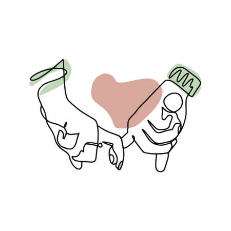 One line abstract hand and heart illustration - single linear graphicのイラスト素材