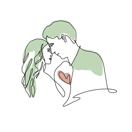 One line abstract kiss illustration - single linear love graphicのイラスト素材