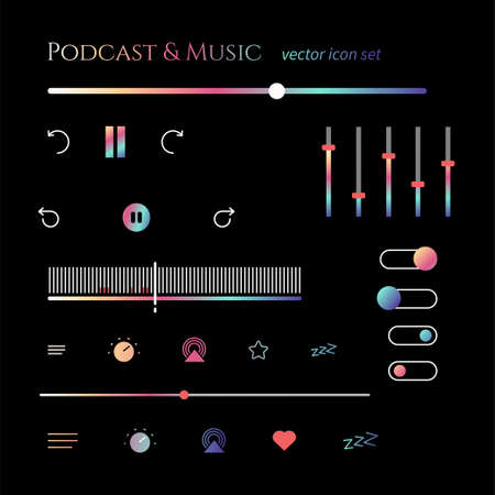 Music podcast player gradient button interface set. Vector control multimedia illustration icon symbol.のイラスト素材