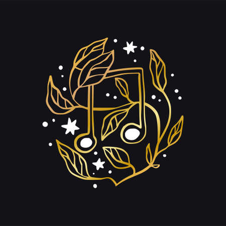 Vector music note boho celestial icon - star and moon gold logoのイラスト素材