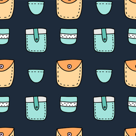 Cartoon doodle pocket cute seamless pattern. Vector illustrationのイラスト素材