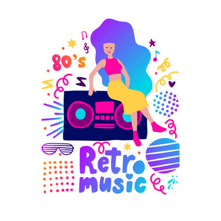 80s retro music party poster funky vector fashion boy card for printのイラスト素材